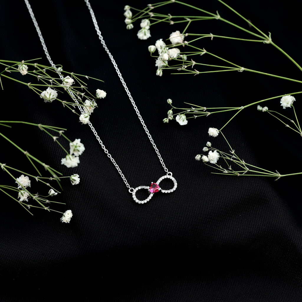 Lab Grown Ruby and Moissanite Heart Infinity Necklace For Her