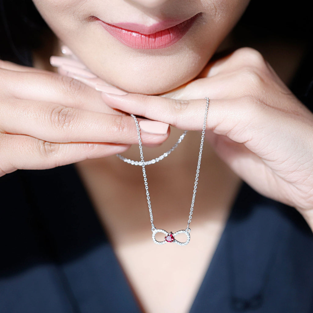 Lab Grown Ruby and Moissanite Heart Infinity Necklace For Her