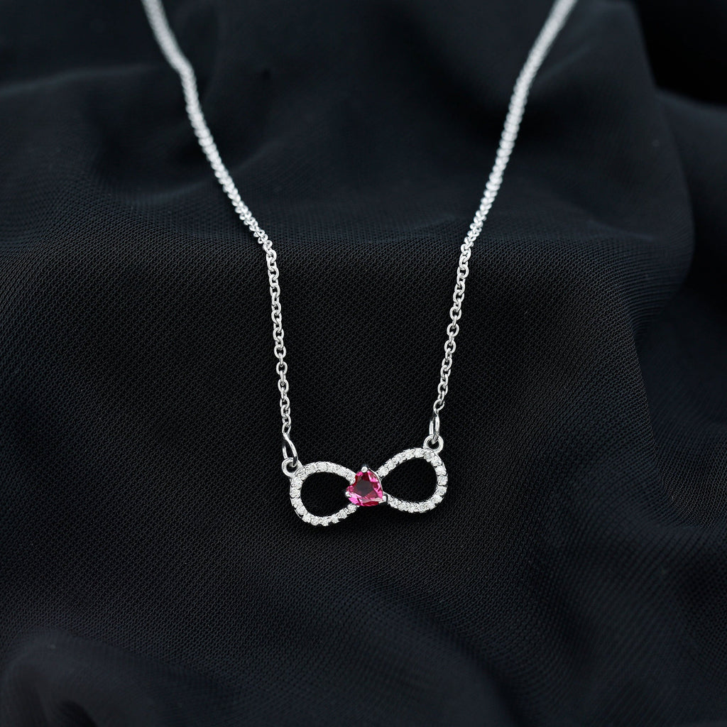 Lab Grown Ruby and Moissanite Heart Infinity Necklace For Her