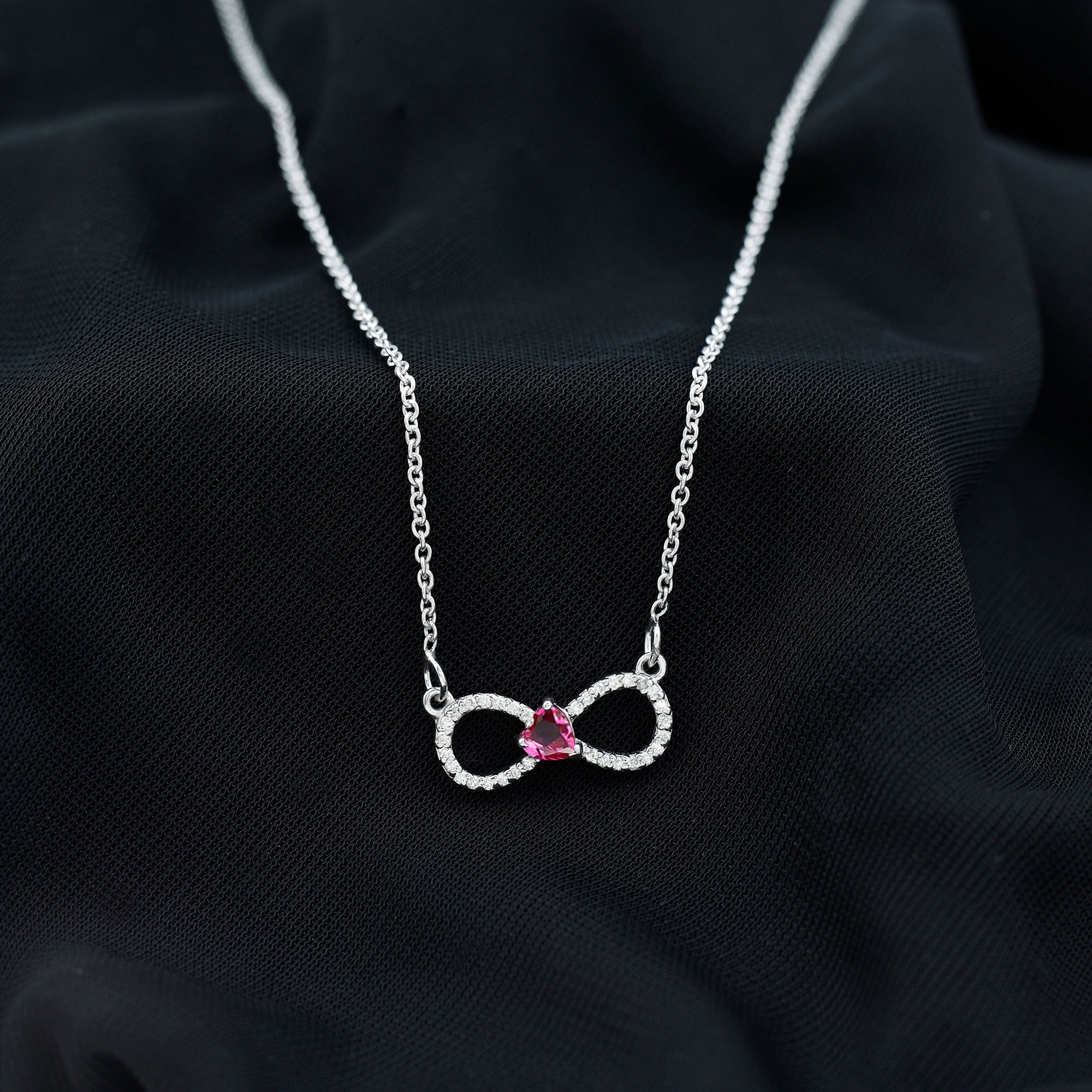 Lab Grown Ruby and Moissanite Heart Infinity Necklace For Her