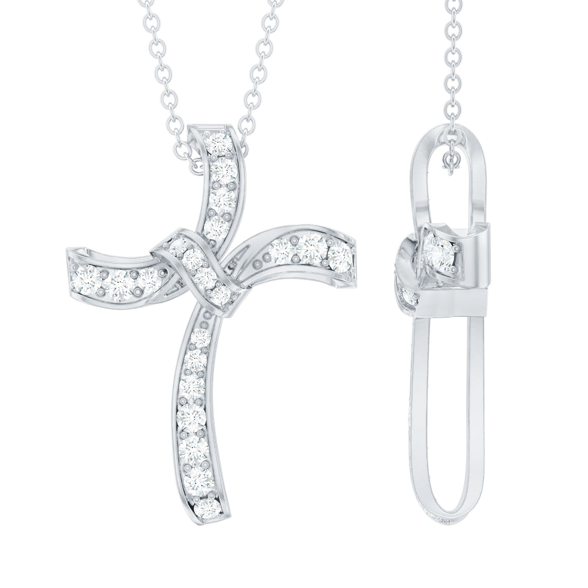 Certified Moissanite Unique Cross Necklace in Gold Plated Silver