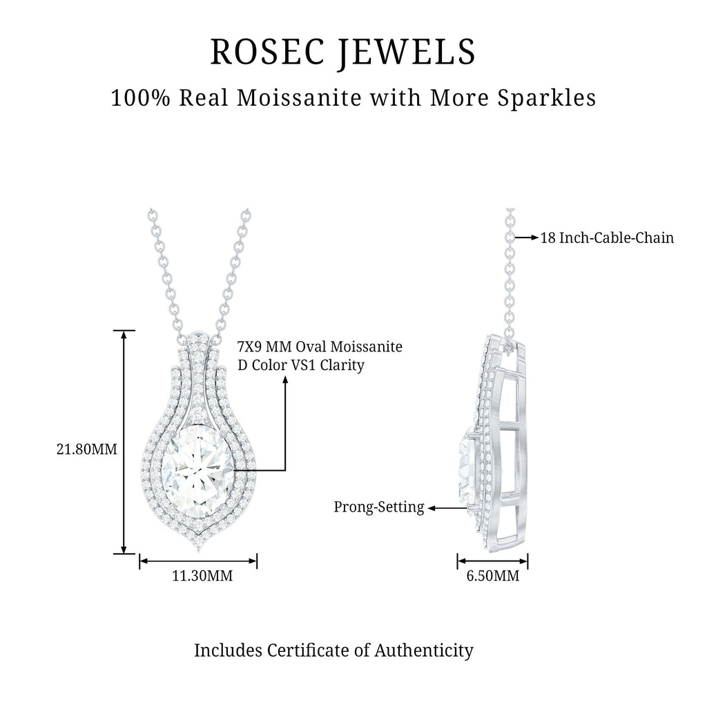Certified 7X9 MM Oval Moissanite Statement Wedding Necklace with Chain