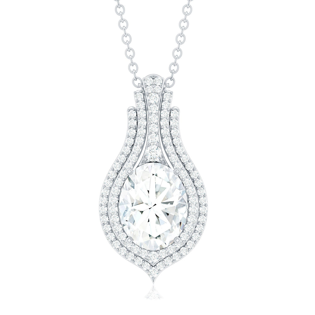 Certified 7X9 MM Oval Moissanite Statement Wedding Necklace with Chain
