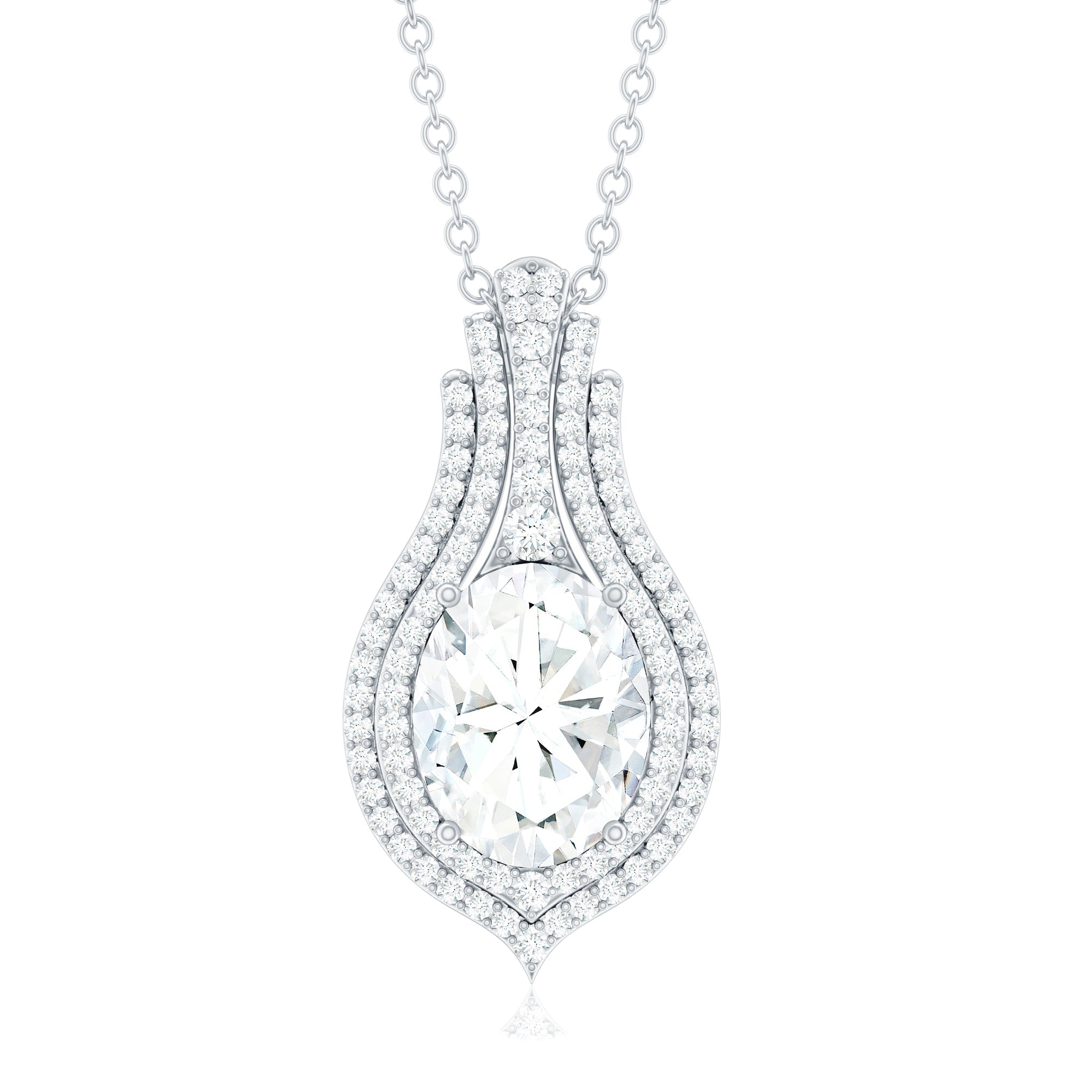Certified 7X9 MM Oval Moissanite Statement Wedding Necklace with Chain
