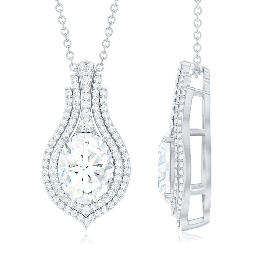 Certified 7X9 MM Oval Moissanite Statement Wedding Necklace with Chain