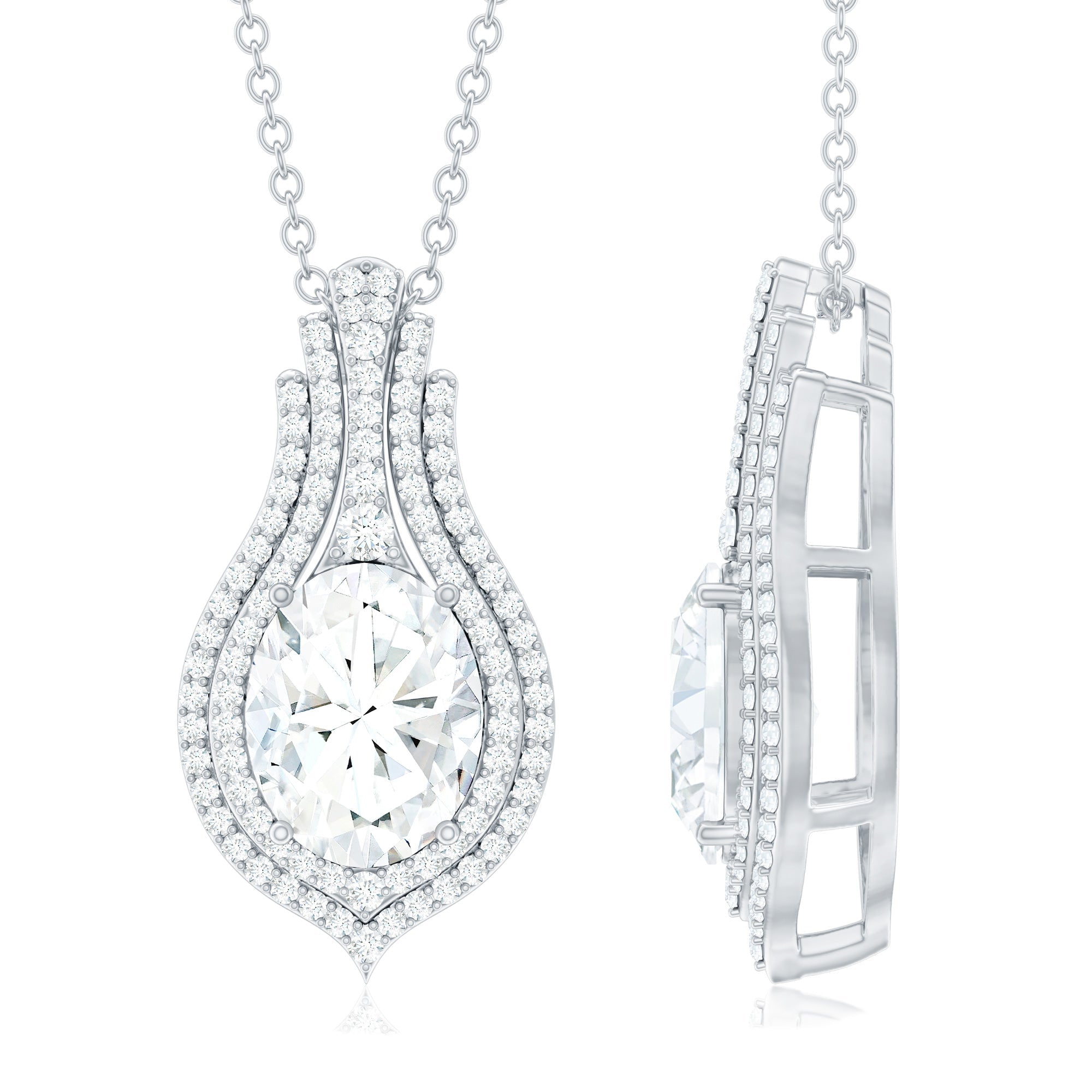 Certified 7X9 MM Oval Moissanite Statement Wedding Necklace with Chain