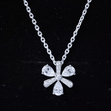 Certified Moissanite Flower Pendant Necklace with Silver Chain