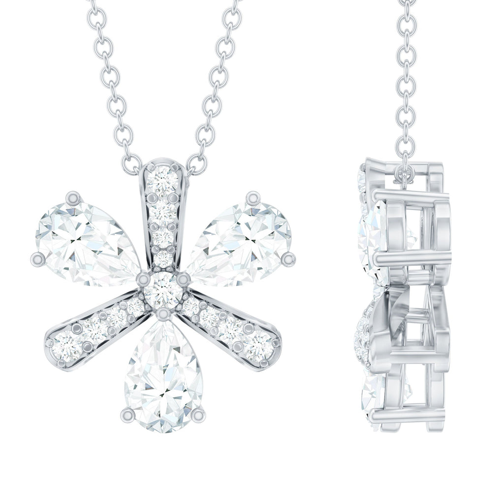 Certified Moissanite Flower Pendant Necklace with Silver Chain