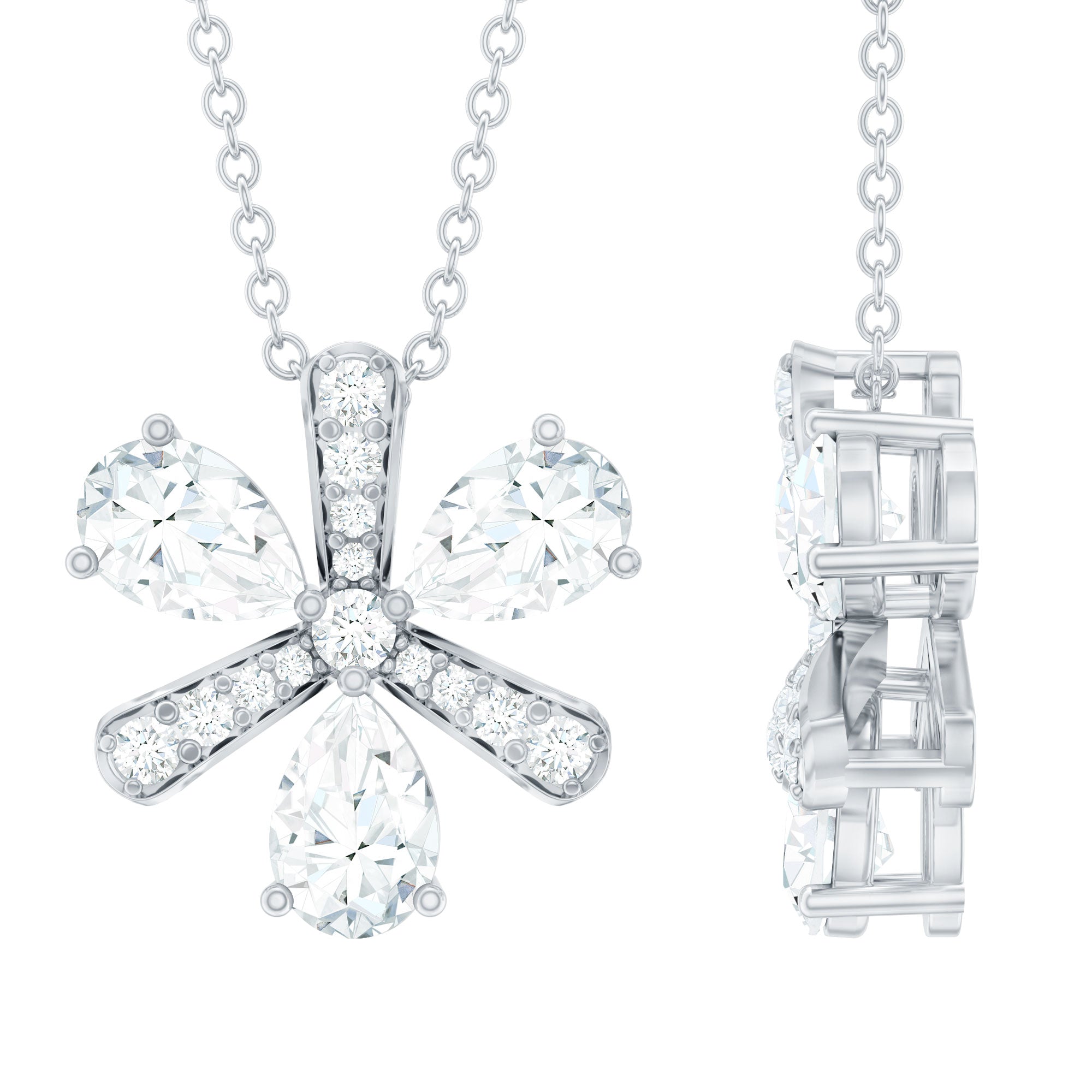 Certified Moissanite Flower Pendant Necklace with Silver Chain