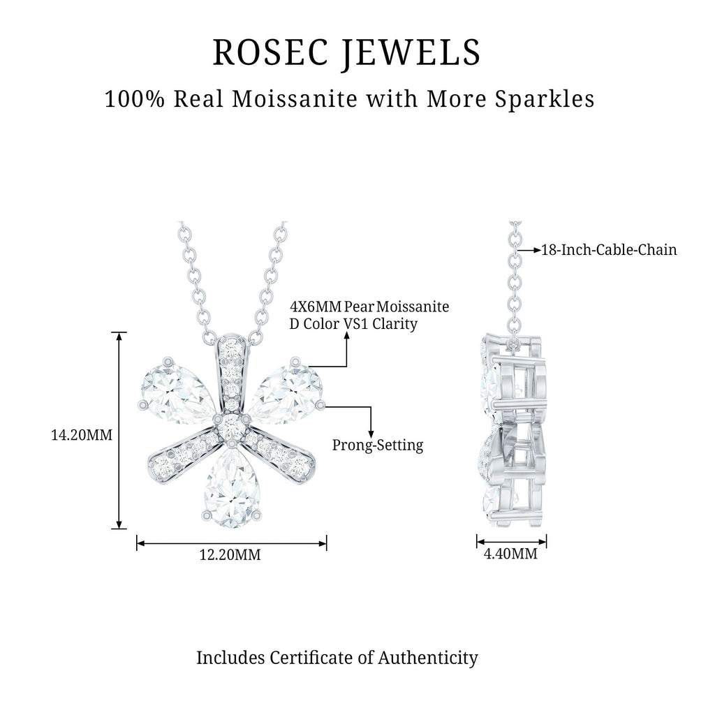 Certified Moissanite Flower Pendant Necklace with Silver Chain