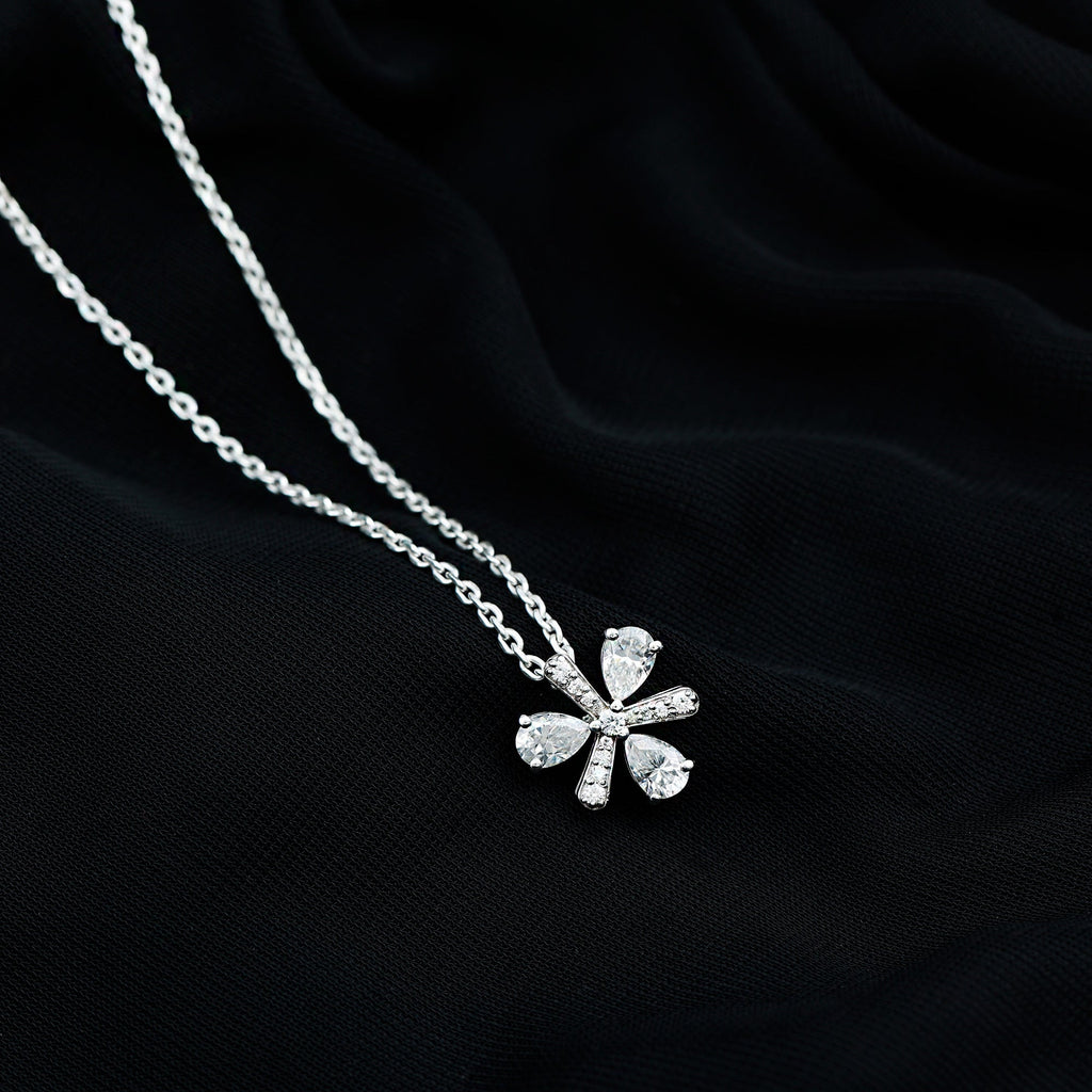 Certified Moissanite Flower Pendant Necklace with Silver Chain