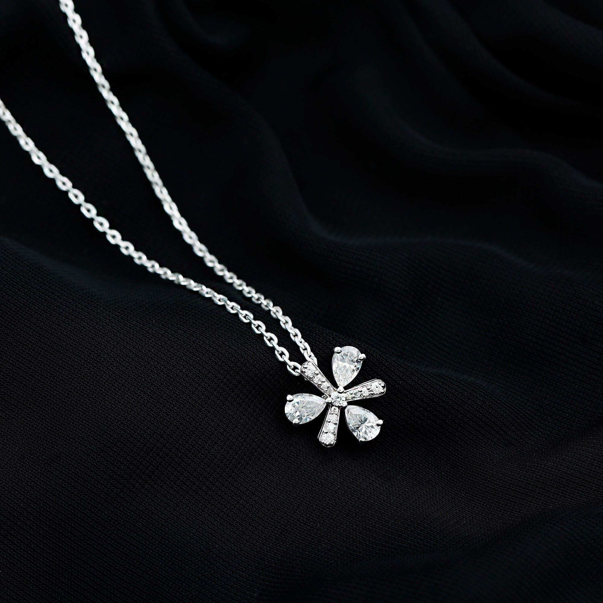 Certified Moissanite Flower Pendant Necklace with Silver Chain