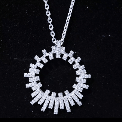 Certified Moissanite Open Circle Chain Necklace in 14K Gold Plated Silver