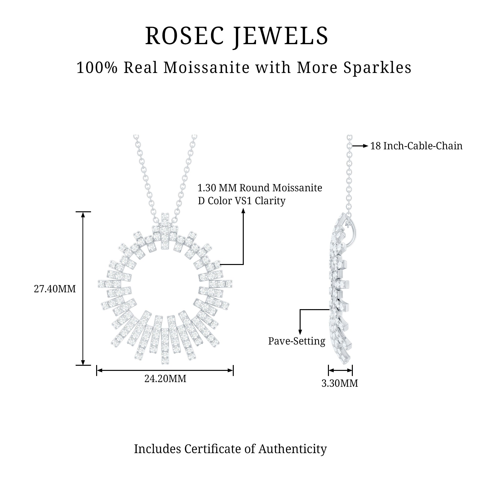 Certified Moissanite Open Circle Chain Necklace in 14K Gold Plated Silver