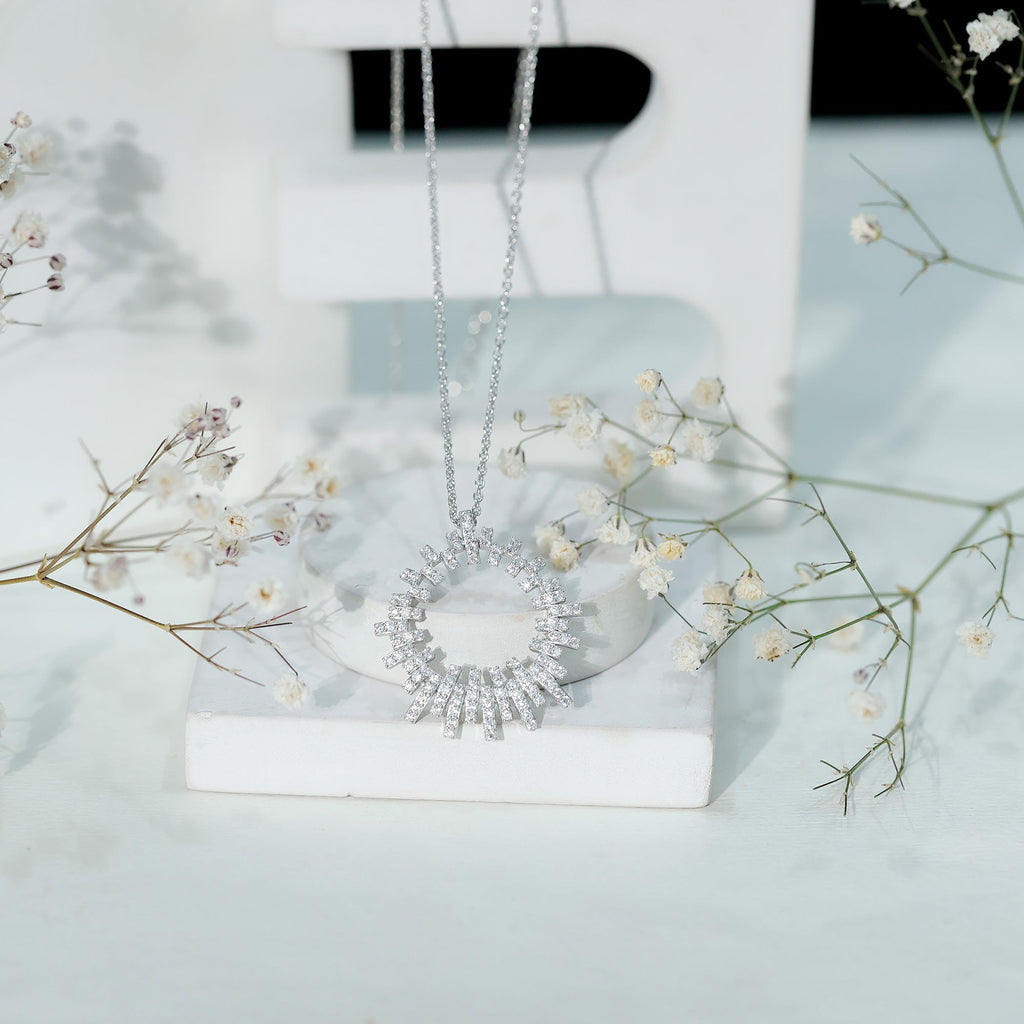 Certified Moissanite Open Circle Chain Necklace in 14K Gold Plated Silver