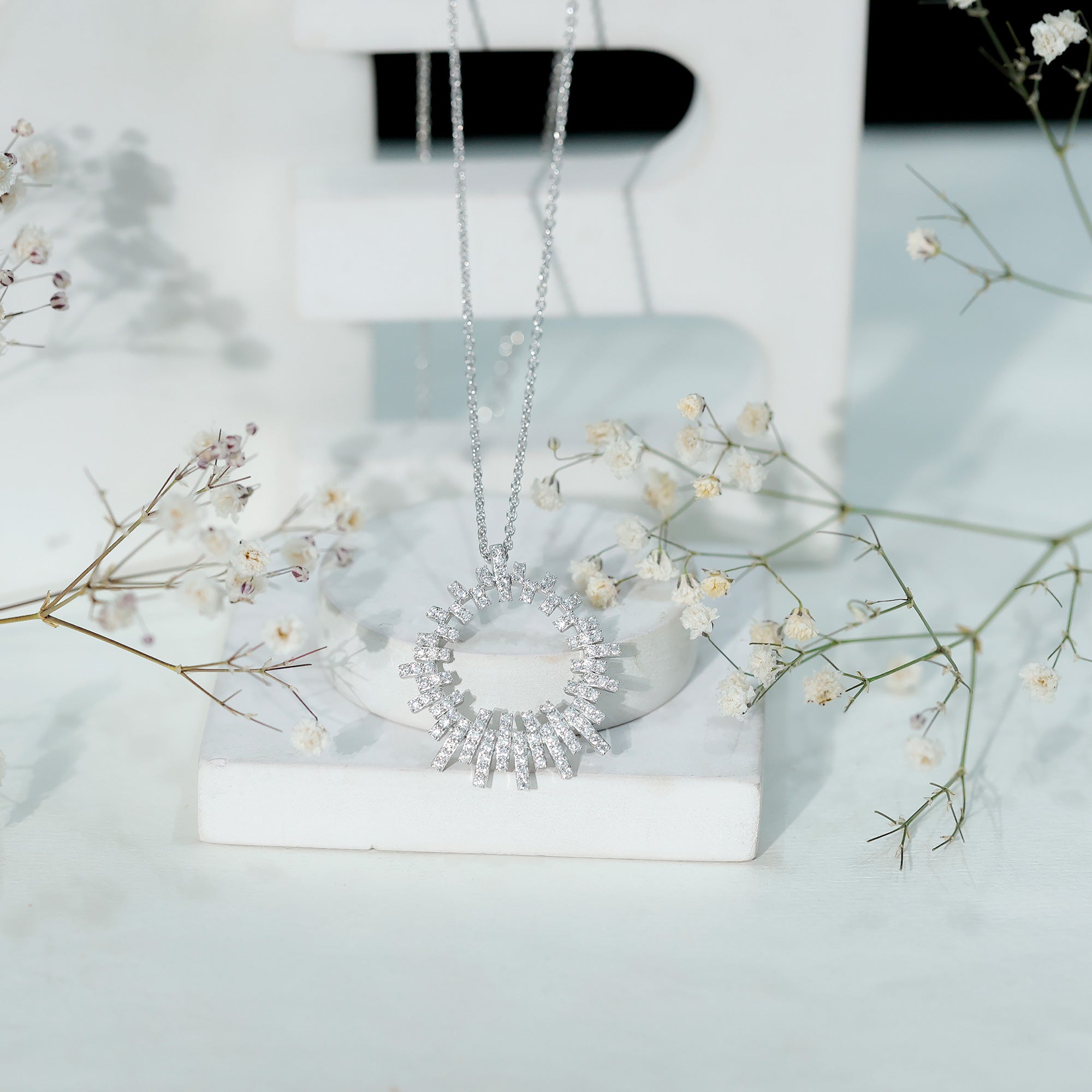 Certified Moissanite Open Circle Chain Necklace in 14K Gold Plated Silver