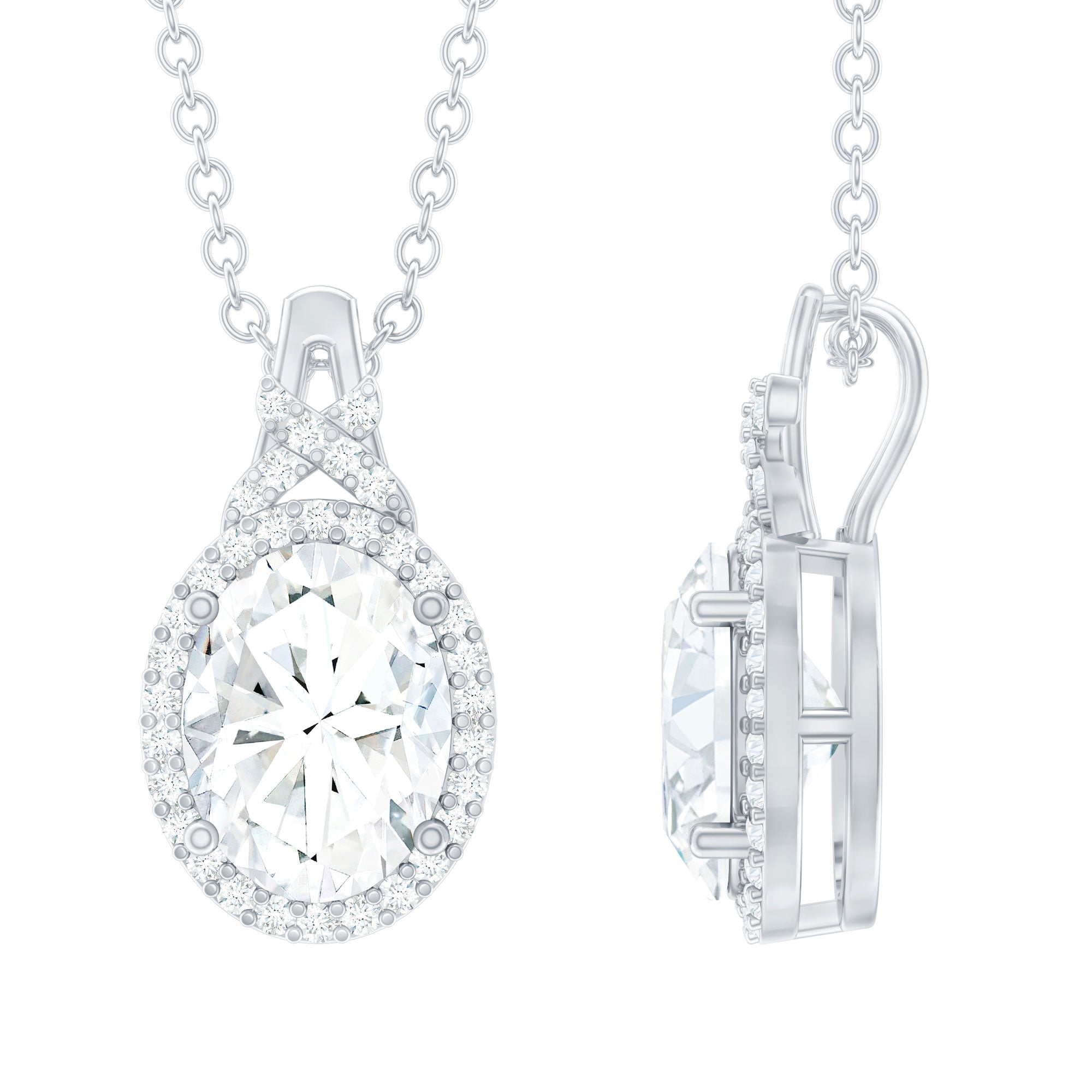 Vintage Style Certified Moissanite Oval Pendant With Halo
