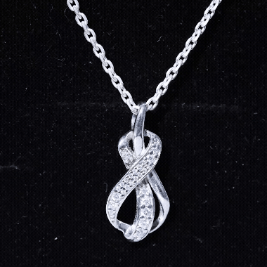 Pave Set Moissanite Infinity Knot Necklace with Silver Chain