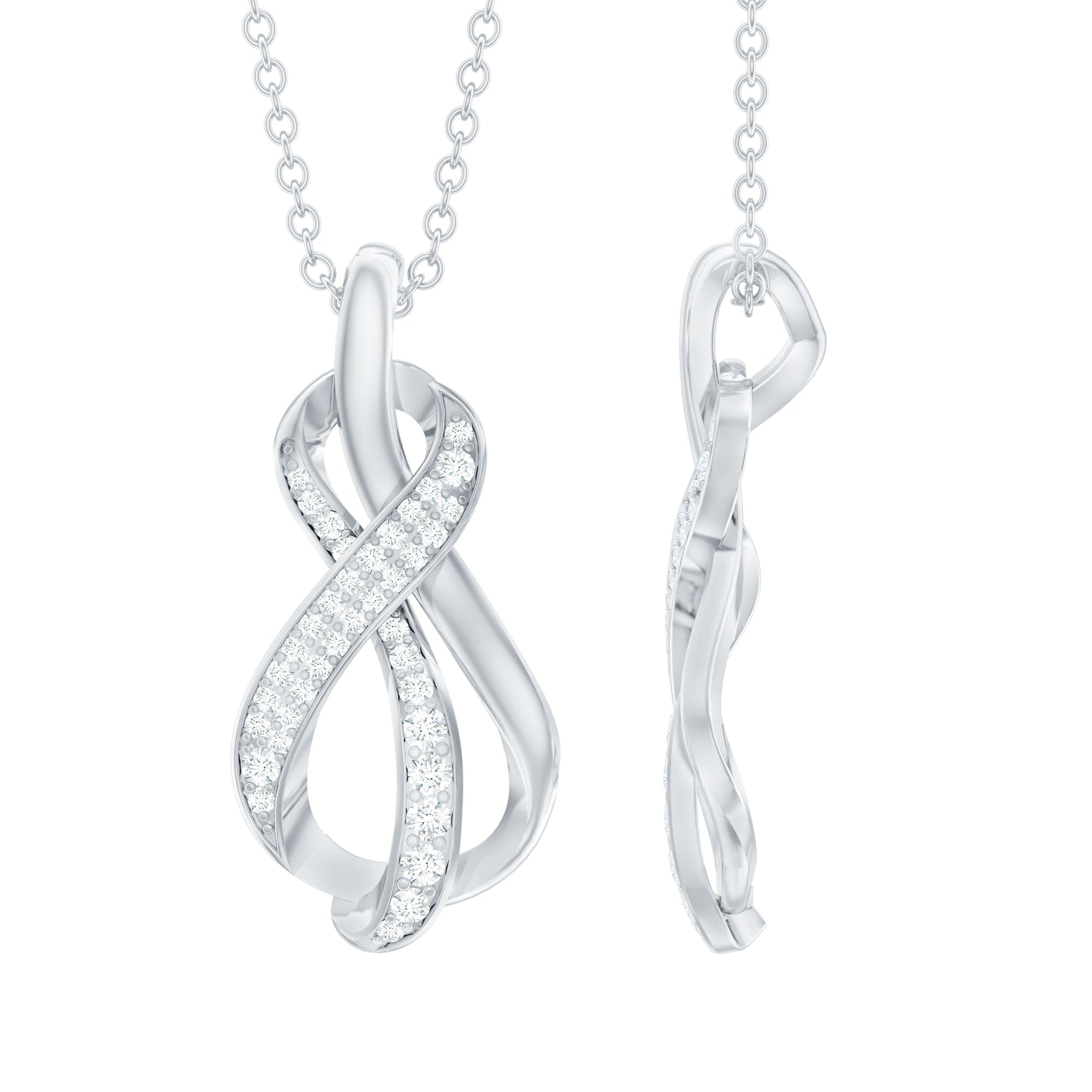 Pave Set Moissanite Infinity Knot Necklace with Silver Chain