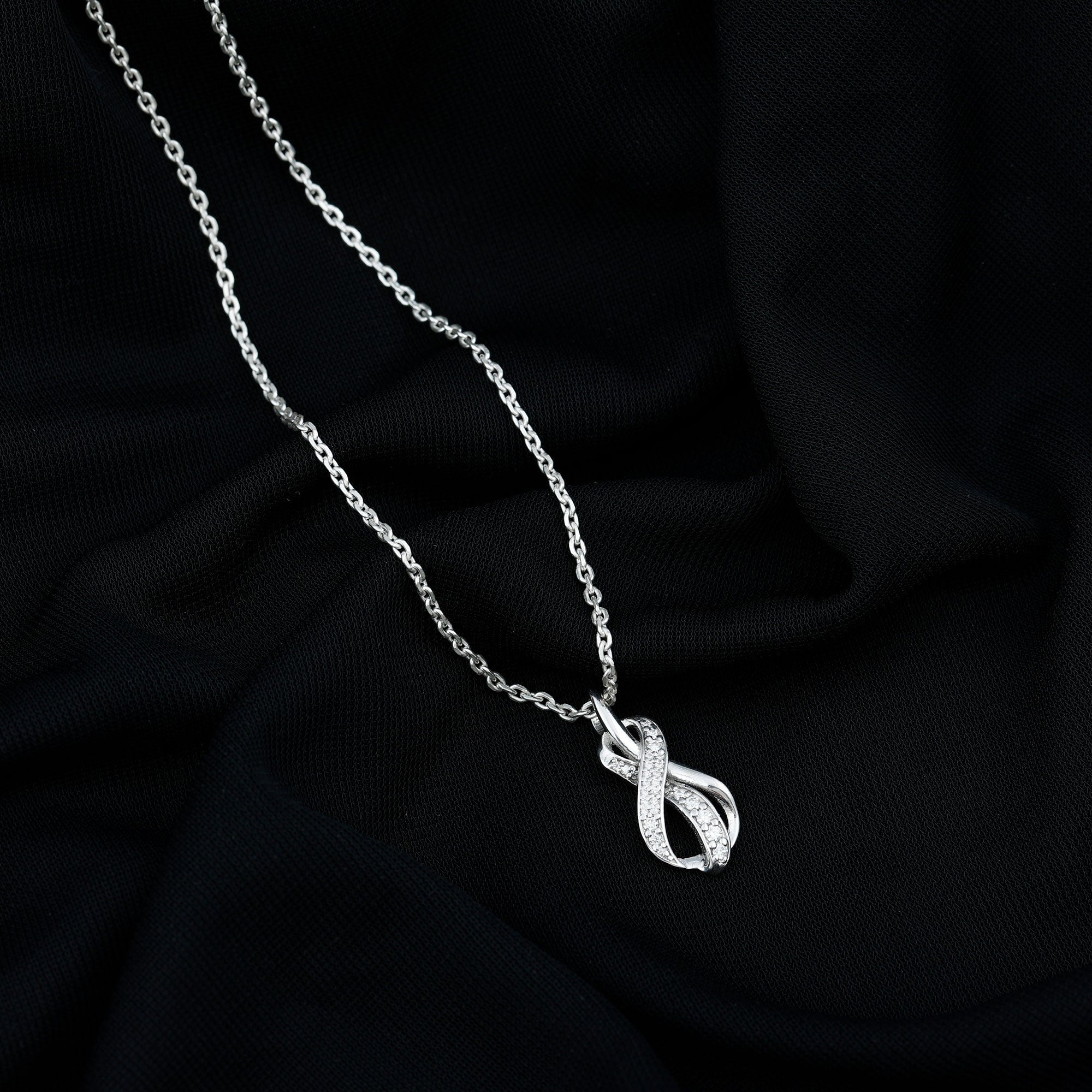 Pave Set Moissanite Infinity Knot Necklace with Silver Chain