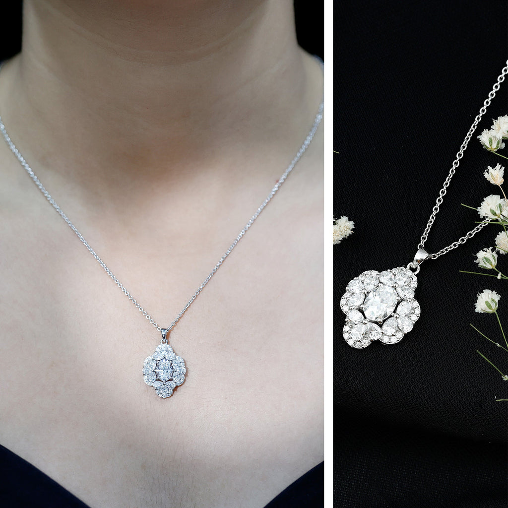 Certified Moissanite Flower Necklace for Wedding