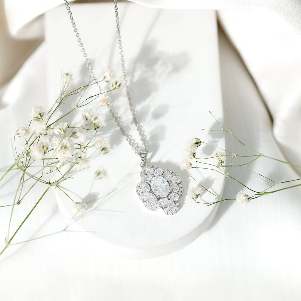 Certified Moissanite Flower Necklace for Wedding
