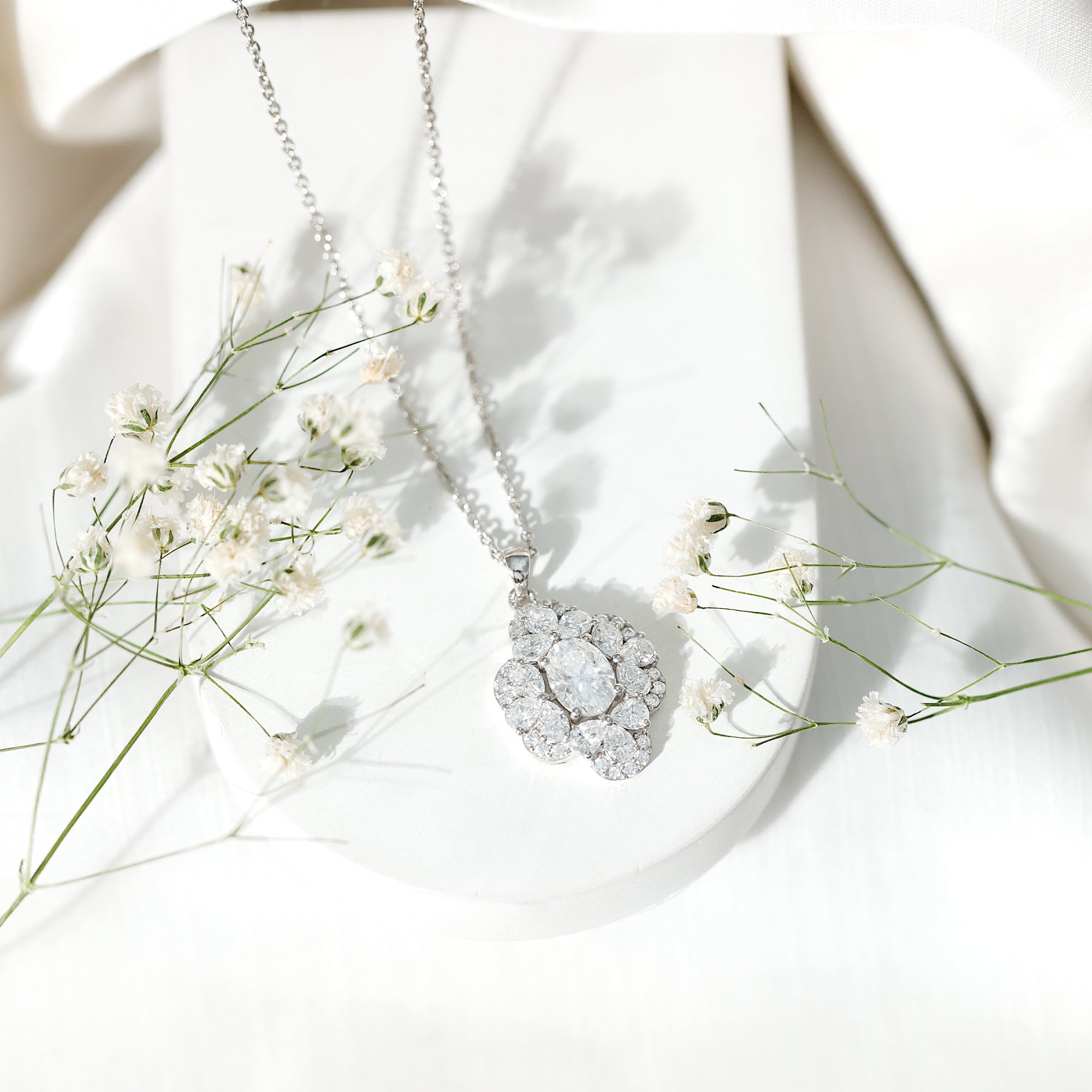 Certified Moissanite Flower Necklace for Wedding