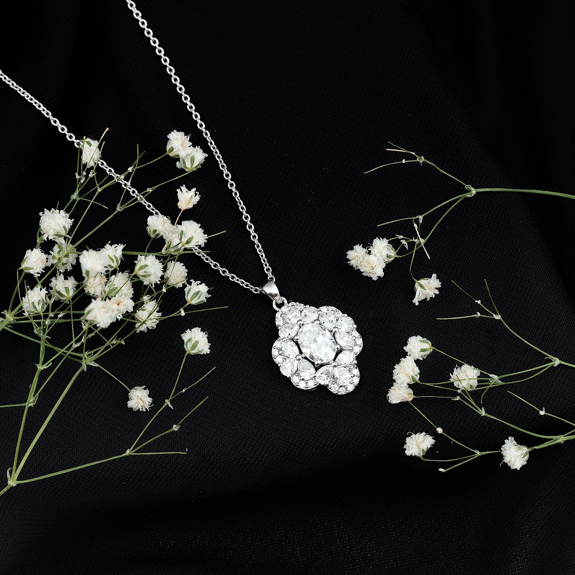 Certified Moissanite Flower Necklace for Wedding