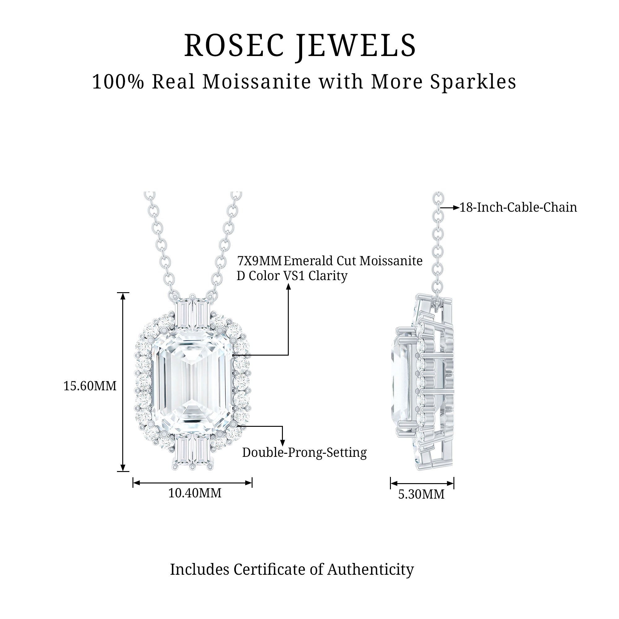 Emerald Cut Moissanite Cocktail Necklace for Women