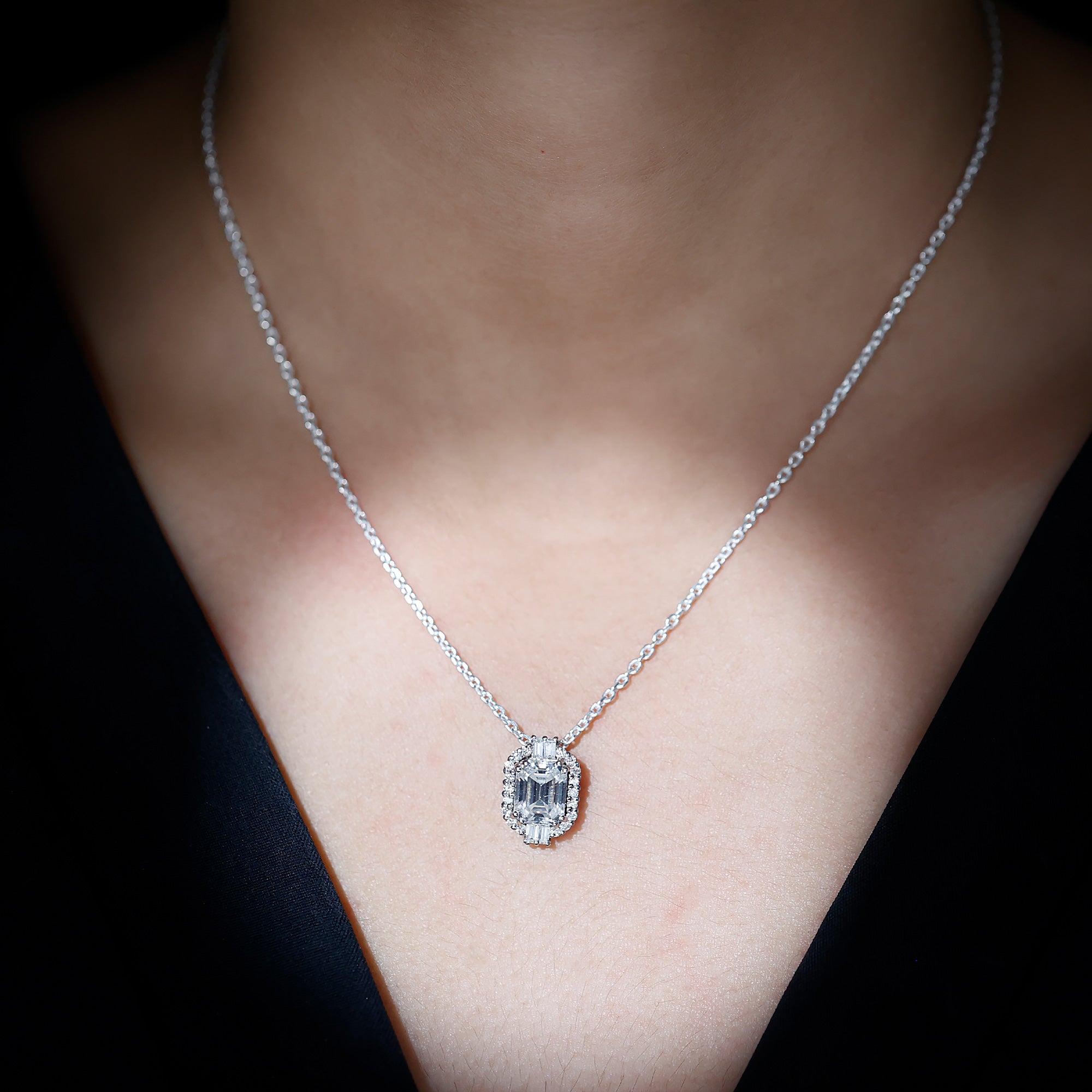 Emerald Cut Moissanite Cocktail Necklace for Women