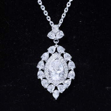 Certified Pear Cut Moissanite Bridal Drop Necklace with Chain