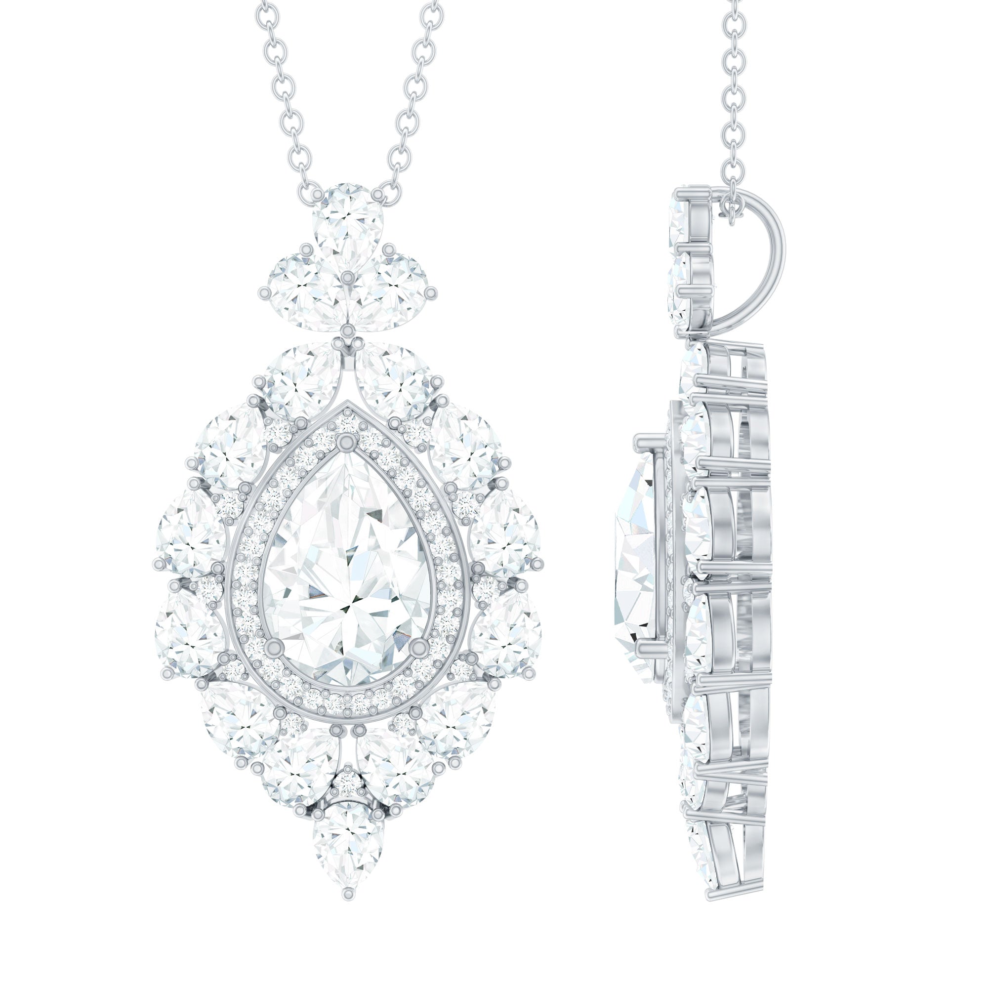 Certified Pear Cut Moissanite Bridal Drop Necklace with Chain