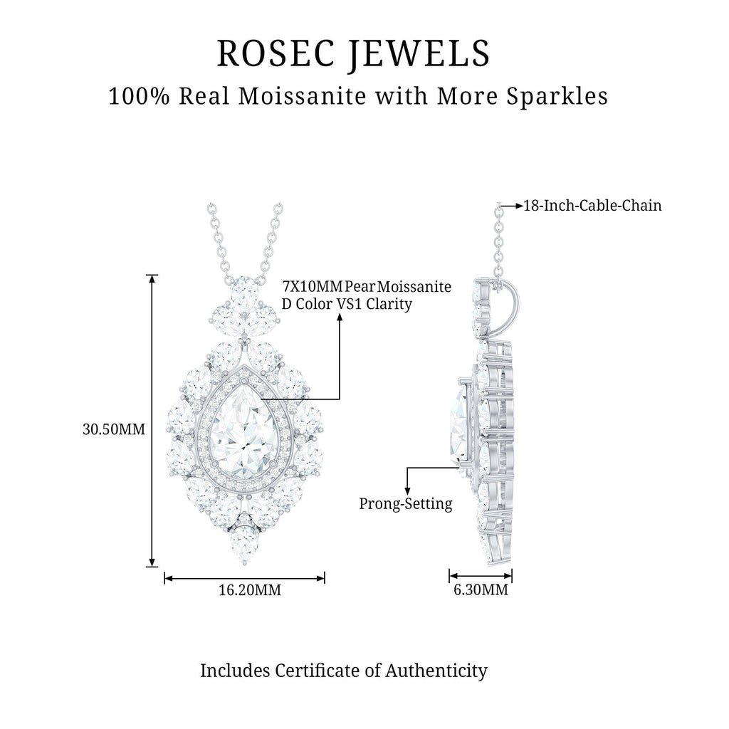 Certified Pear Cut Moissanite Bridal Drop Necklace with Chain