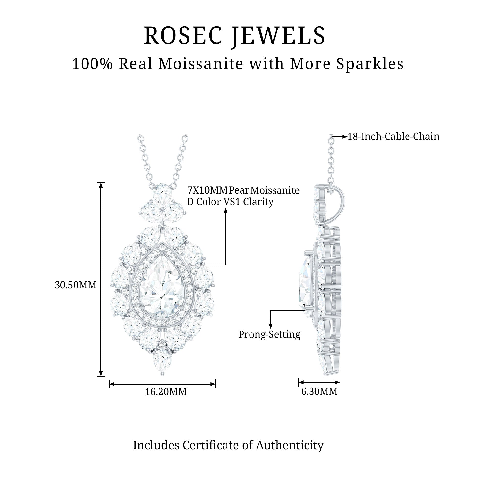 Certified Pear Cut Moissanite Bridal Drop Necklace with Chain