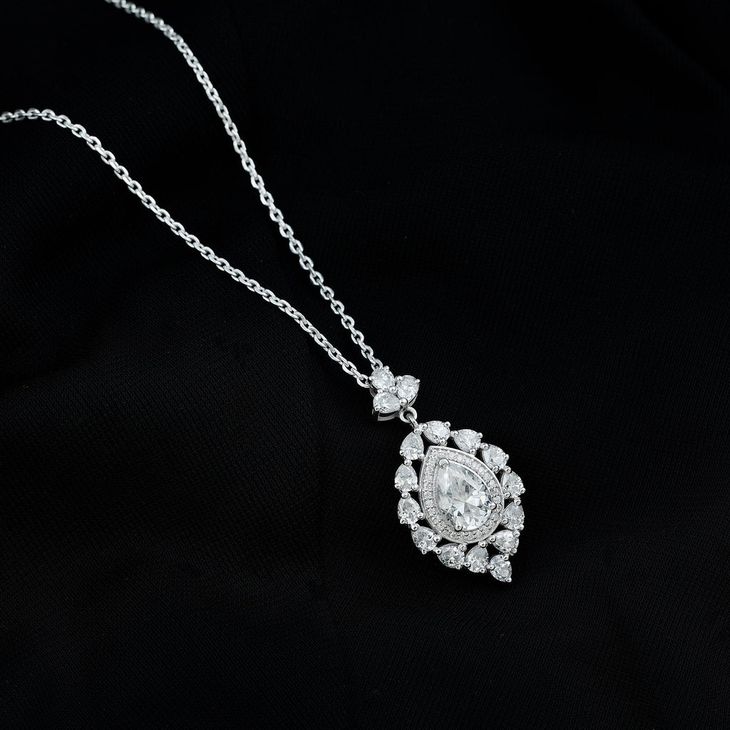 Certified Pear Cut Moissanite Bridal Drop Necklace with Chain