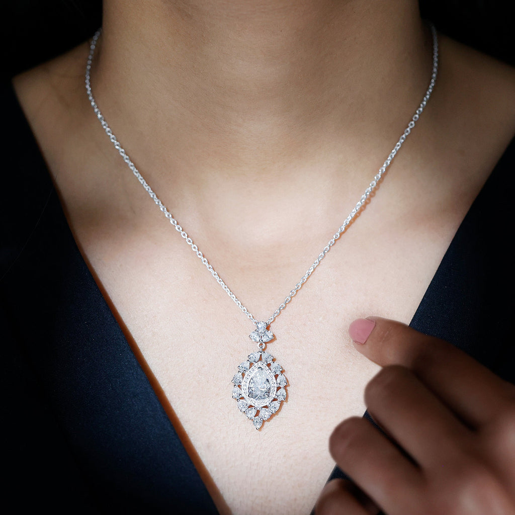 Certified Pear Cut Moissanite Bridal Drop Necklace with Chain