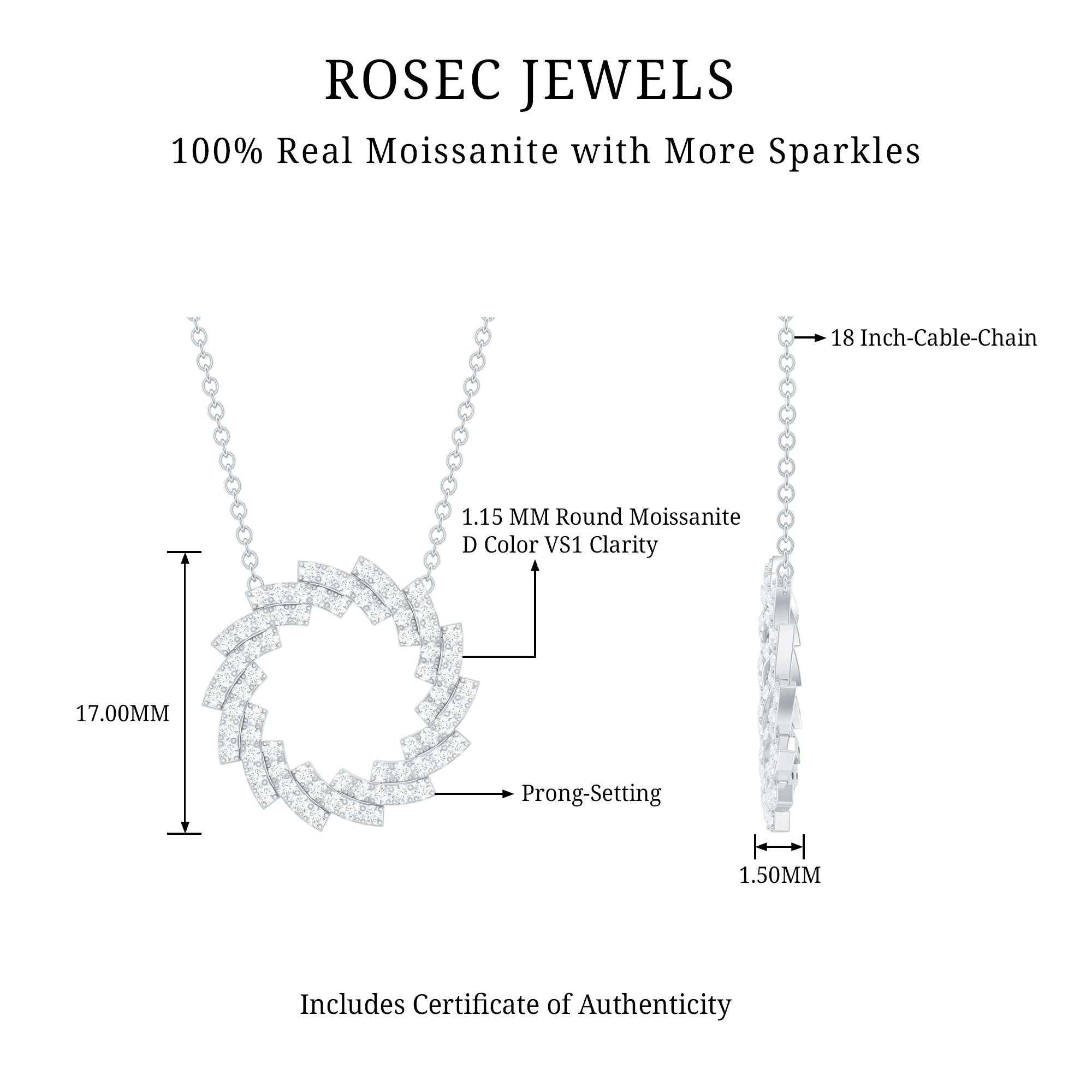 Certified Moissanite Eternity Necklace in Gold Plated Silver