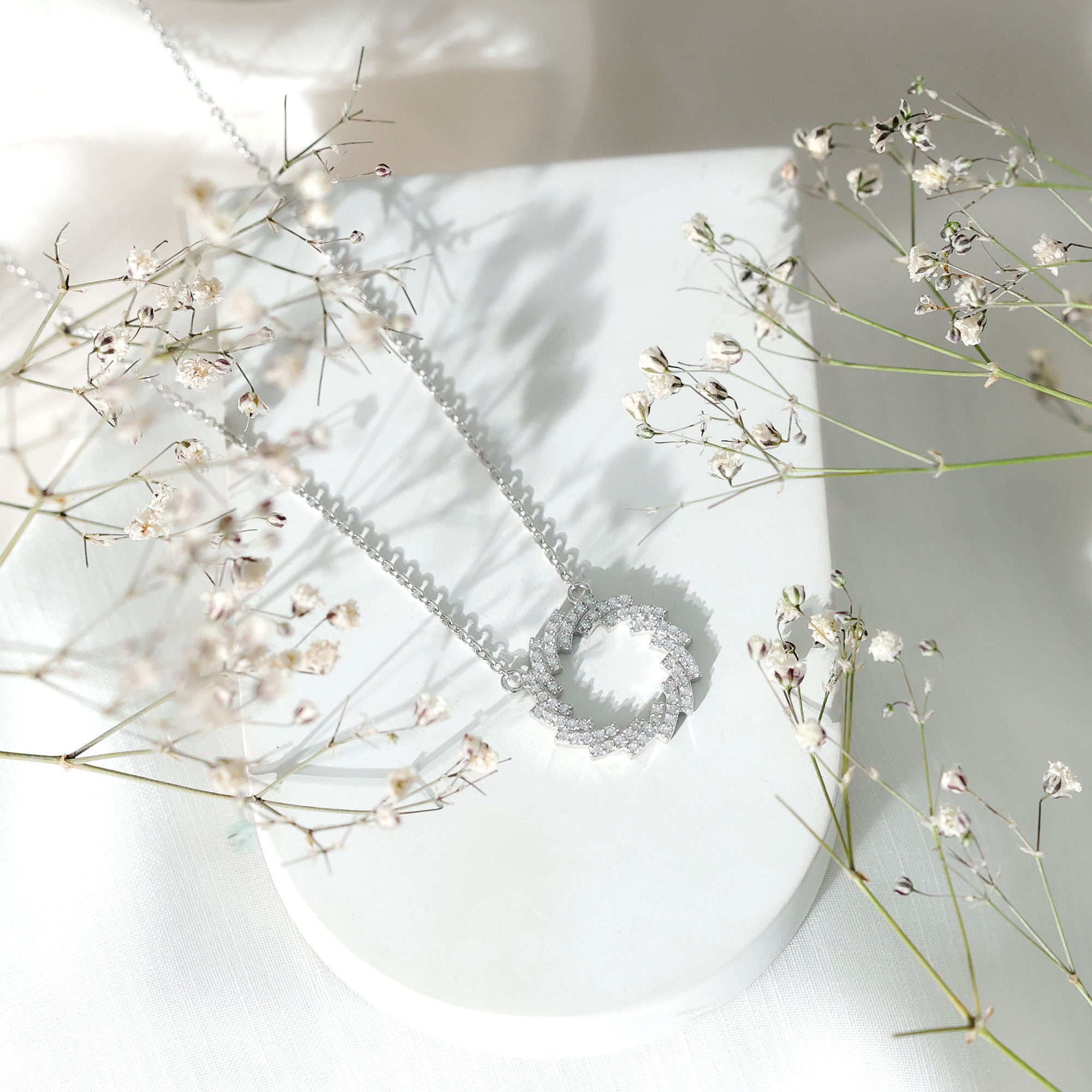 Certified Moissanite Eternity Necklace in Gold Plated Silver