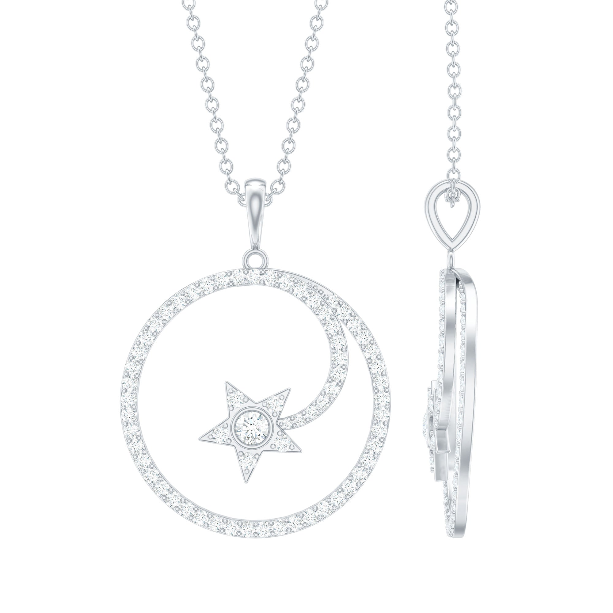 Certified Moissanite Shooting Star Necklace in Silver