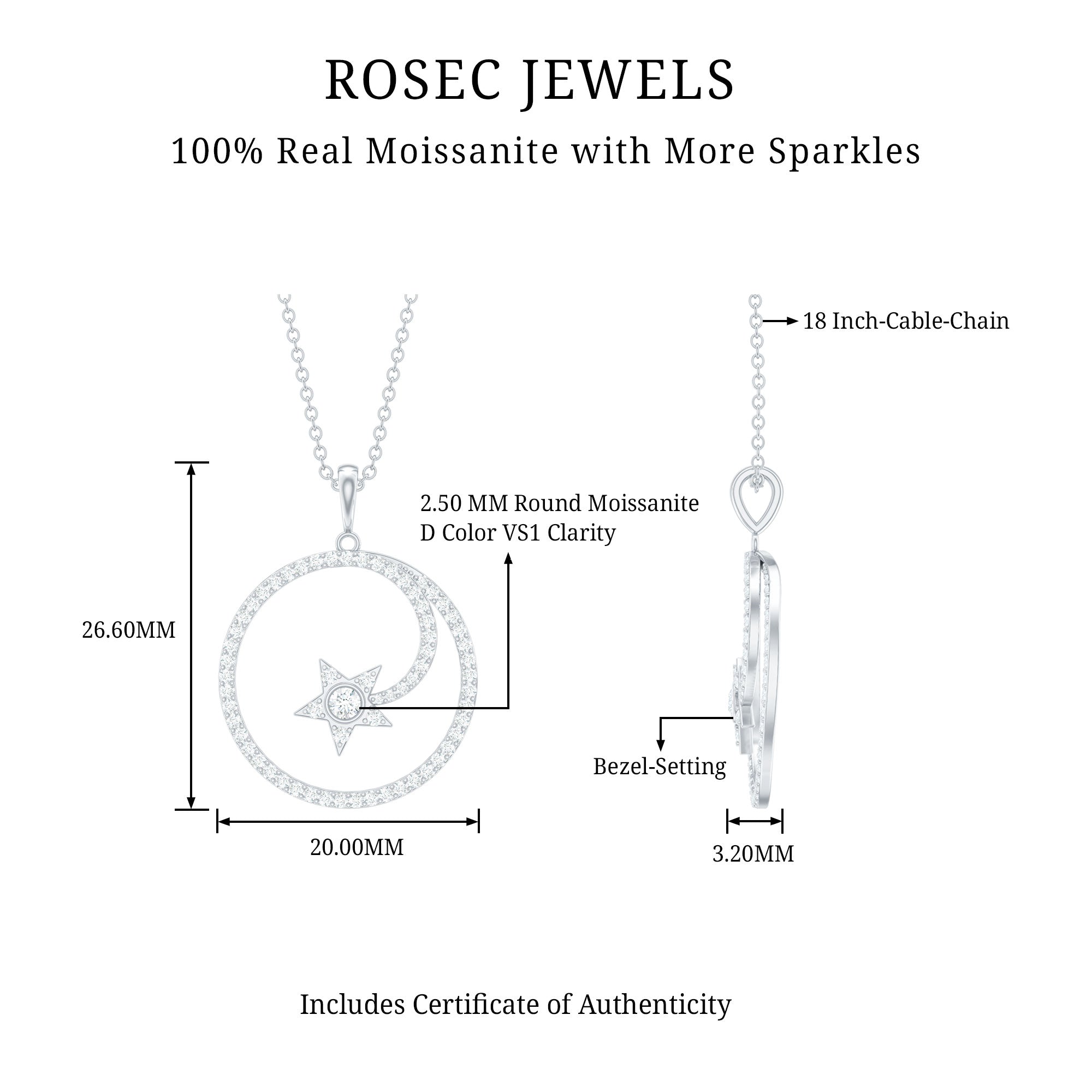 Certified Moissanite Shooting Star Necklace in Silver