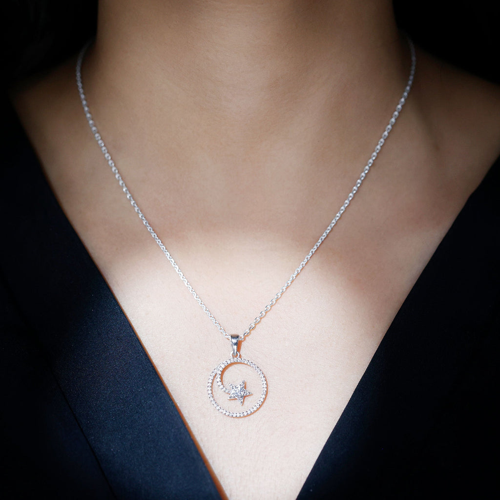 Certified Moissanite Shooting Star Necklace in Silver