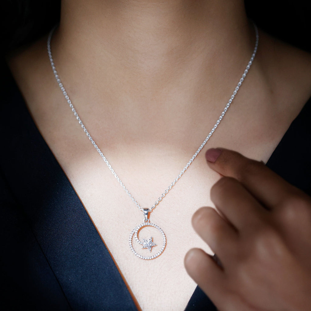 Certified Moissanite Shooting Star Necklace in Silver