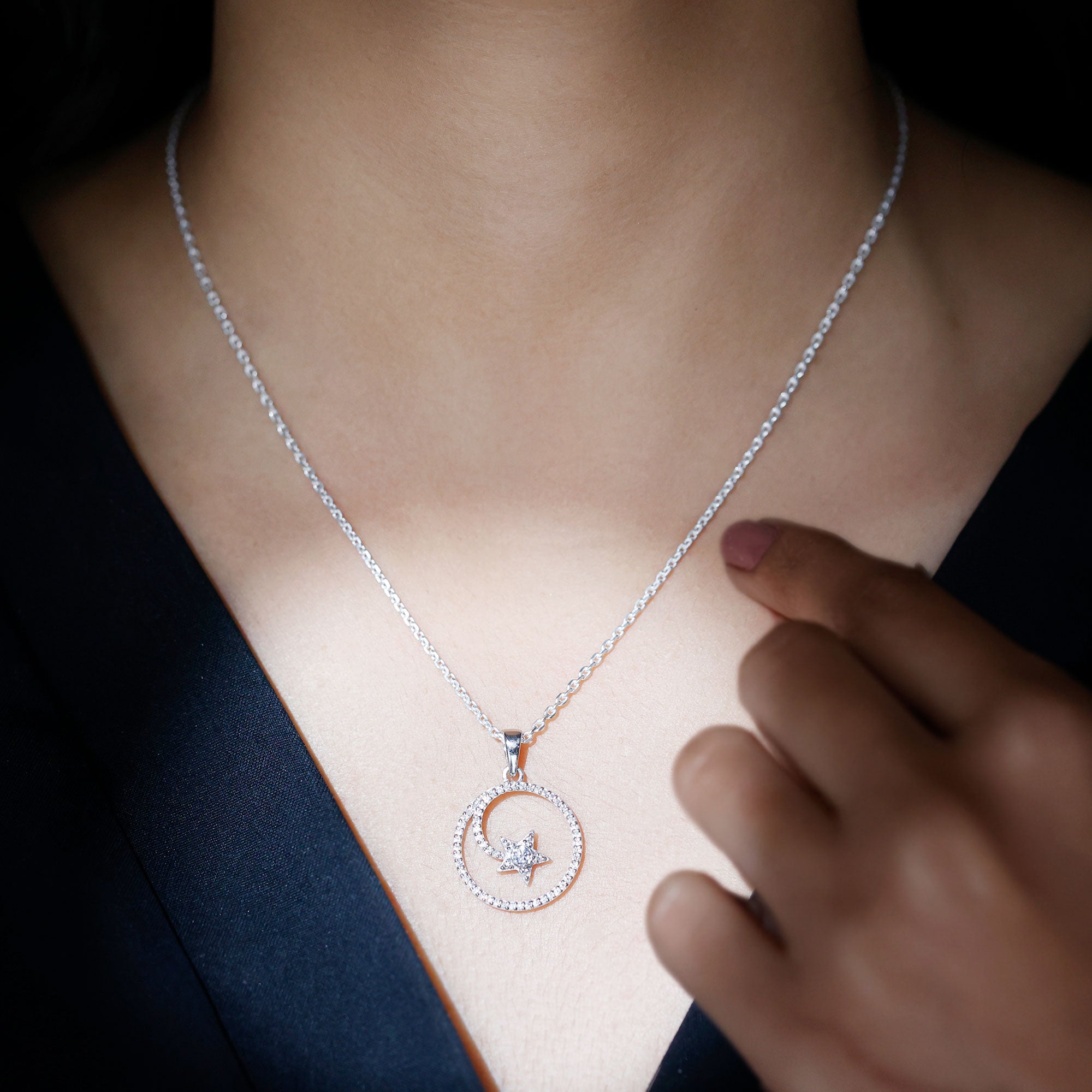 Certified Moissanite Shooting Star Necklace in Silver