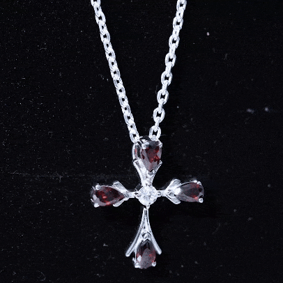Real Garnet and Moissanite Designer Cross Necklace with Silver Chain