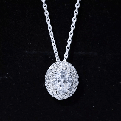 Art Deco Style Moissanite Designer Necklace with Silver Chain