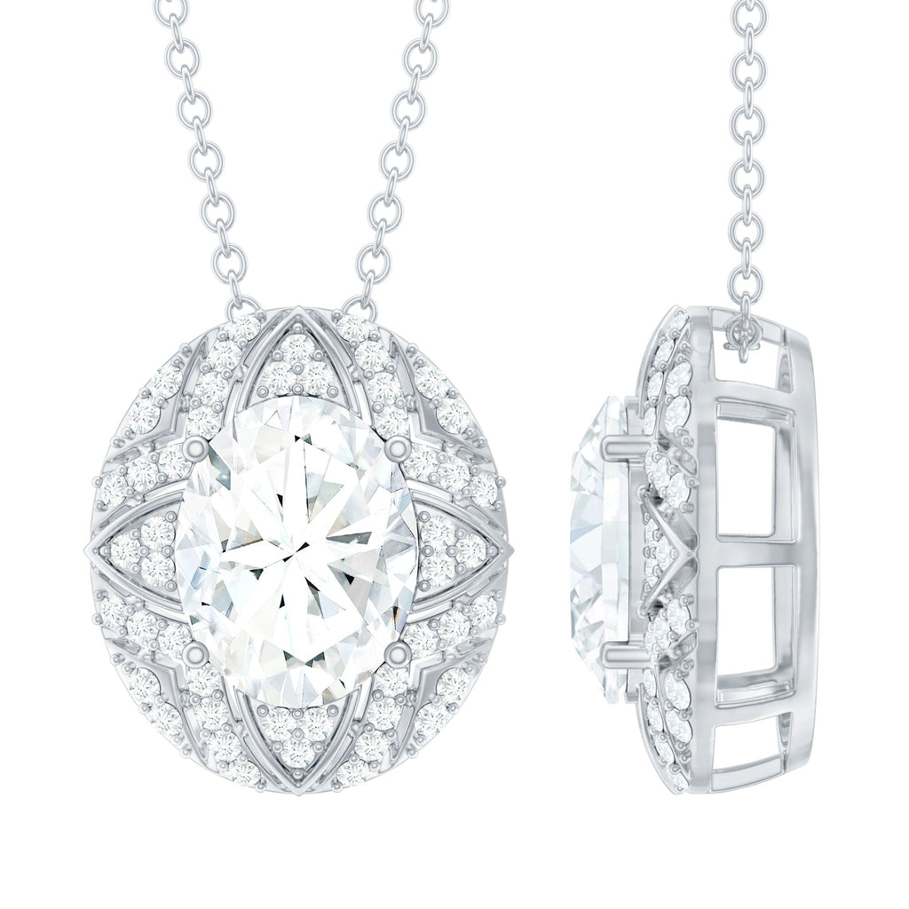 Art Deco Style Moissanite Designer Necklace with Silver Chain