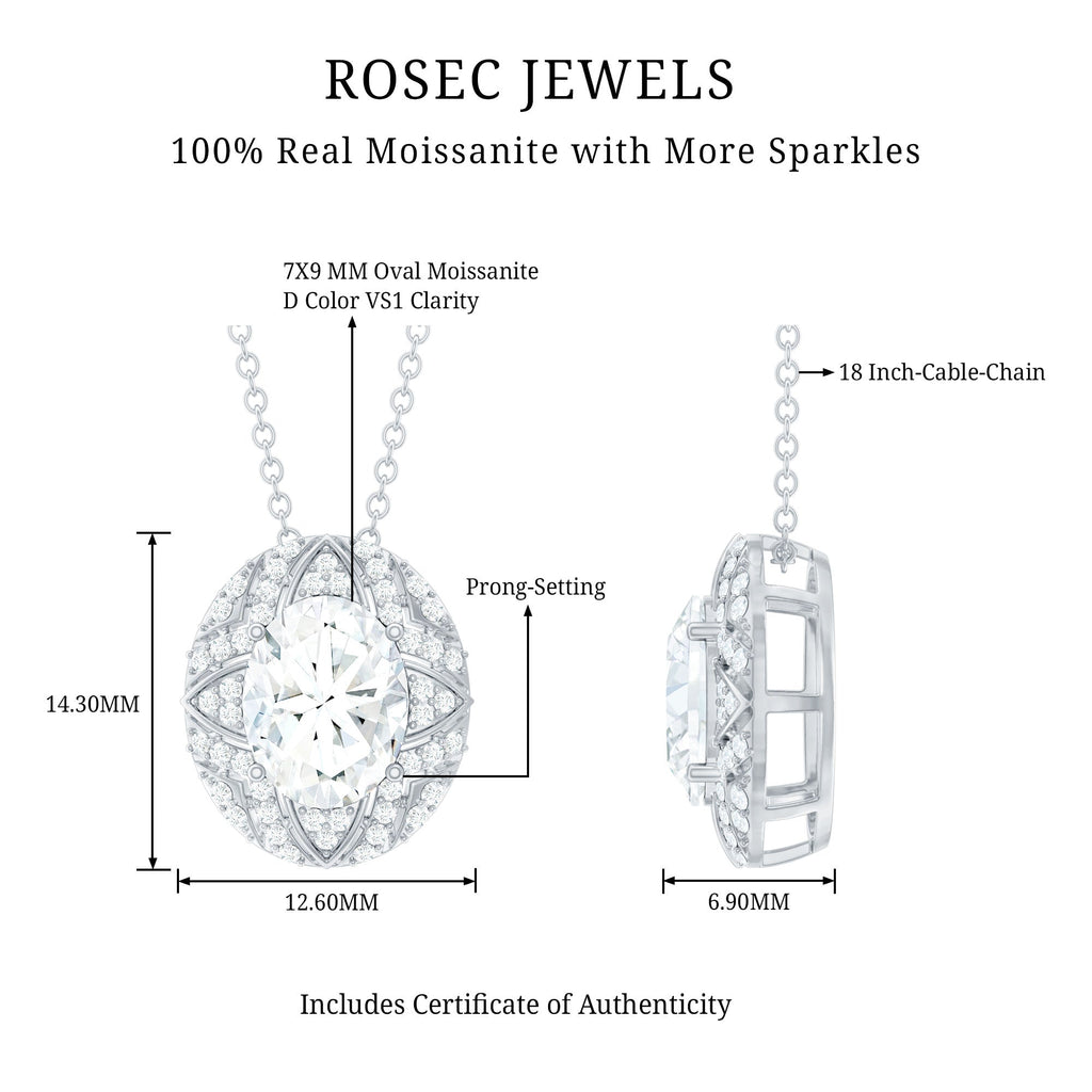 Art Deco Style Moissanite Designer Necklace with Silver Chain