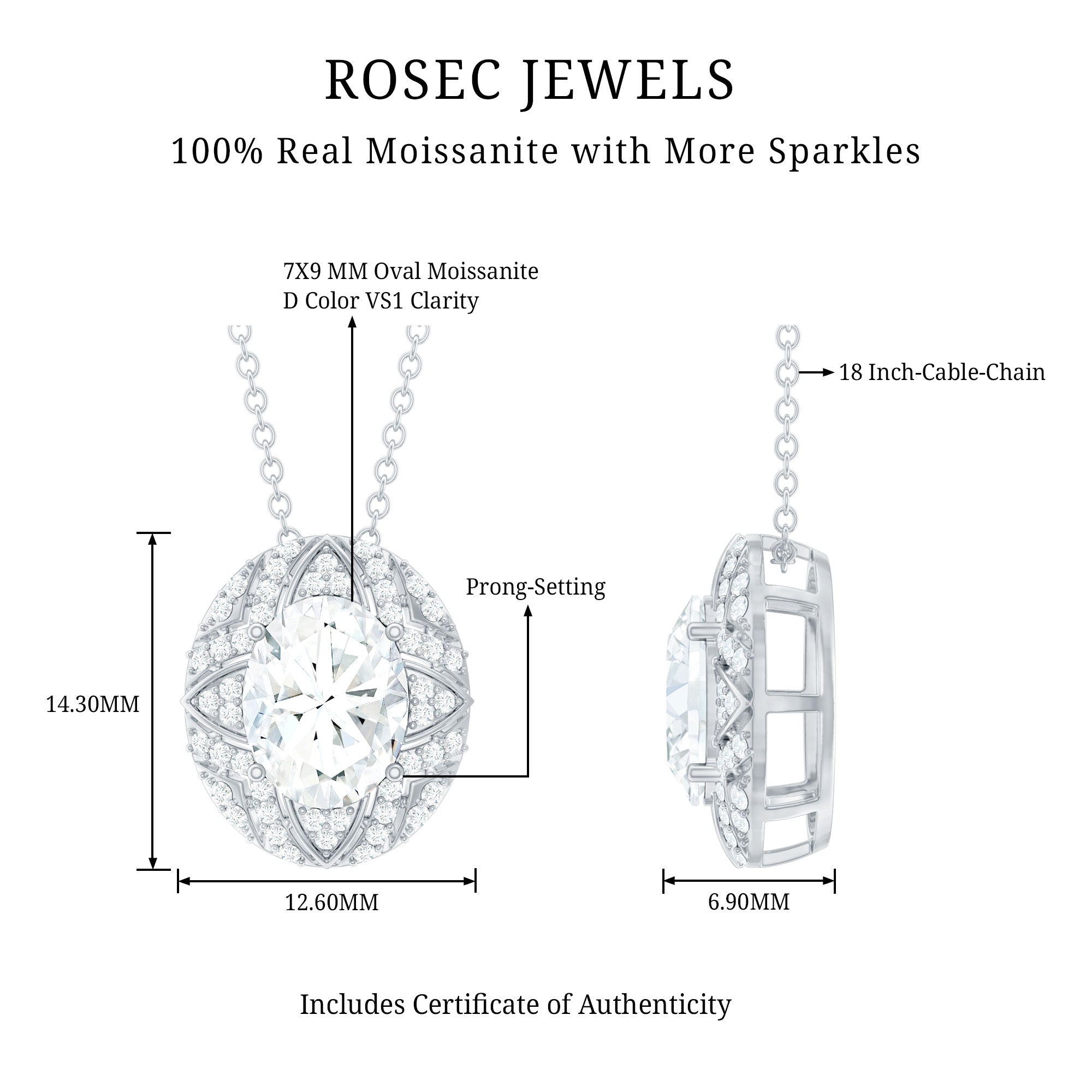 Art Deco Style Moissanite Designer Necklace with Silver Chain