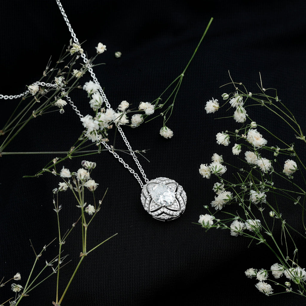 Art Deco Style Moissanite Designer Necklace with Silver Chain