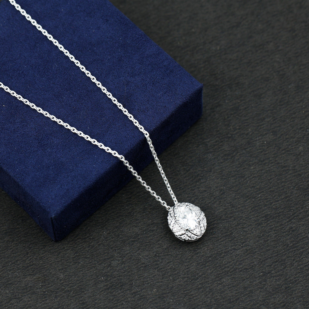 Art Deco Style Moissanite Designer Necklace with Silver Chain